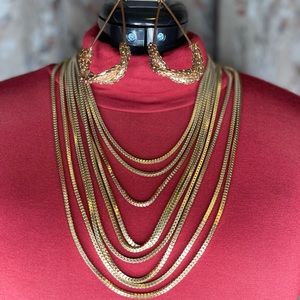 Multi-Layered Gold Finish Neklace with Chandelier Earring